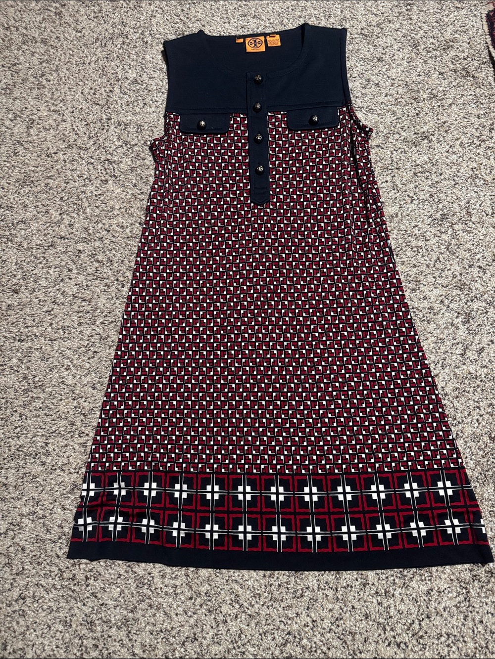 Tory Burch Black and Red Geometric Midi Skirt